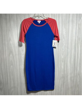 NWT LuLaRoe Julia bodycon dress featuring a vibrant blue color and red dress
